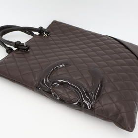 Chanel Cambon Line Flat Tote Bag Leather Dark Brown — view 2