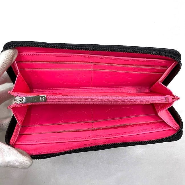Chanel Round Zipper Long Wallet Black Cambon — view 6