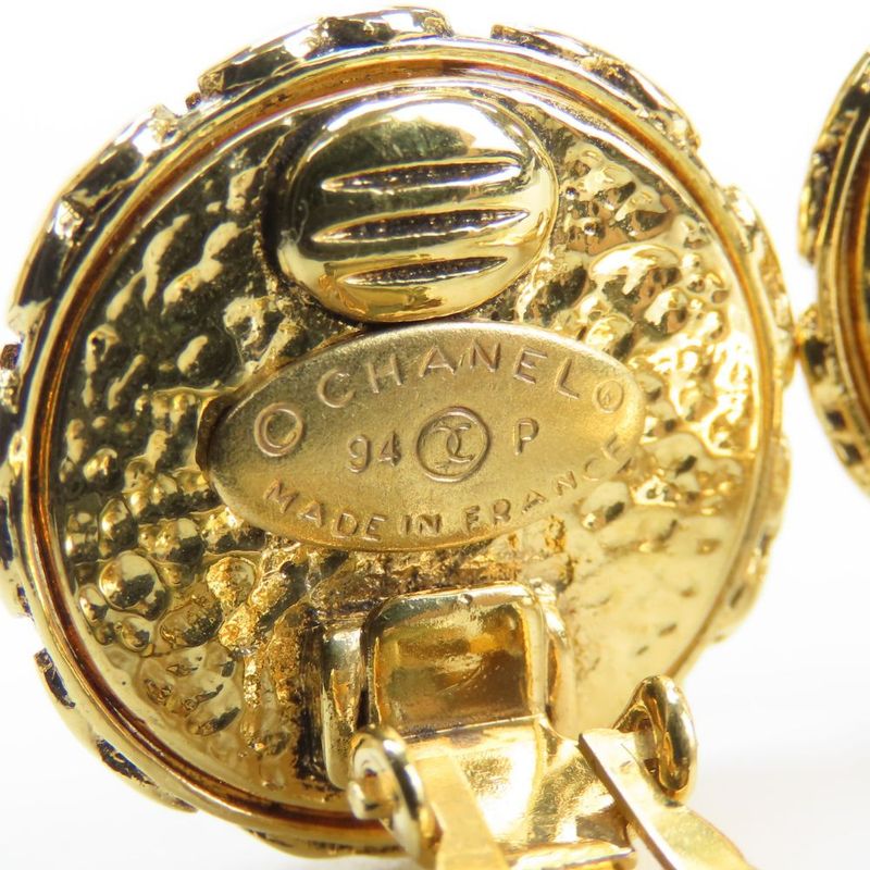 Chanel Earrings Coco Mark Metal Faux Pearl Gold Plated Accessories 94 P — view 6