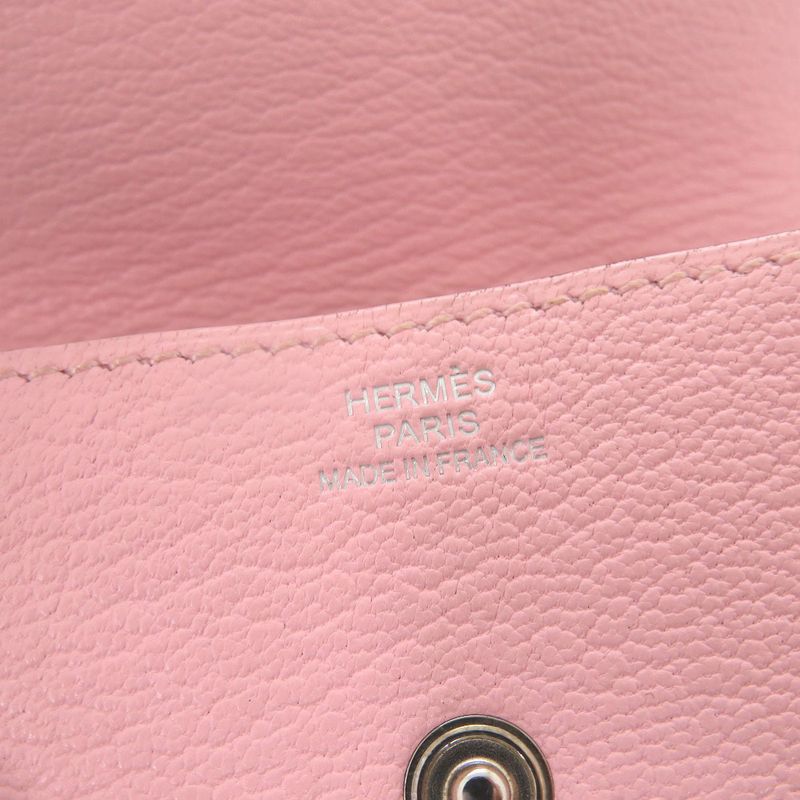 Hermes Le Van Cattle Chevre Rose Sakura Engraved A Silver Hardware Coin — view 5