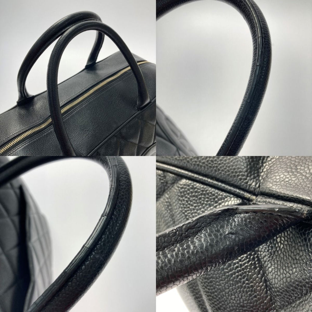 Chanel Quilted Boston Bag Large Black Caviar Leather Gold Hardware — view 7