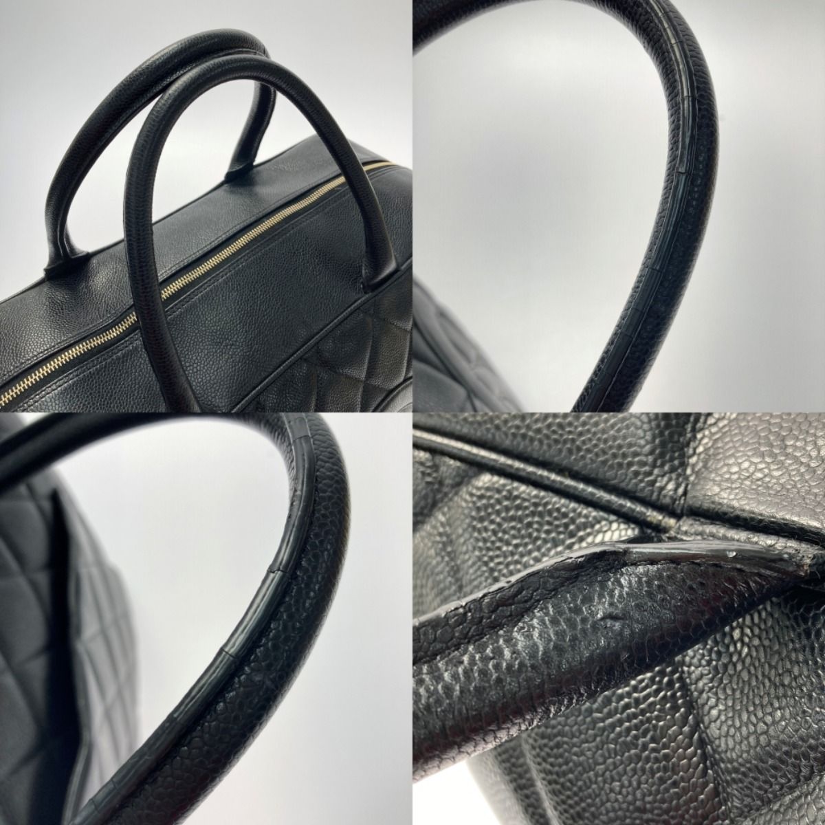 Chanel Quilted Boston Bag Large Black Caviar Leather Gold Hardware — view 7