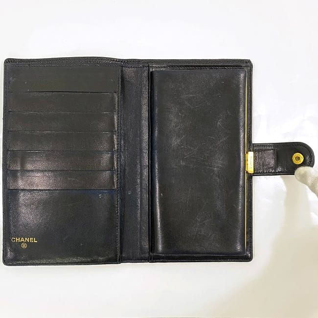 Chanel Fold Over Clasp Long Wallet Black — view 5