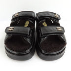 Chanel Sandals 23 K boa Rhinestone Coco Mark 38 Black Leather — view 3