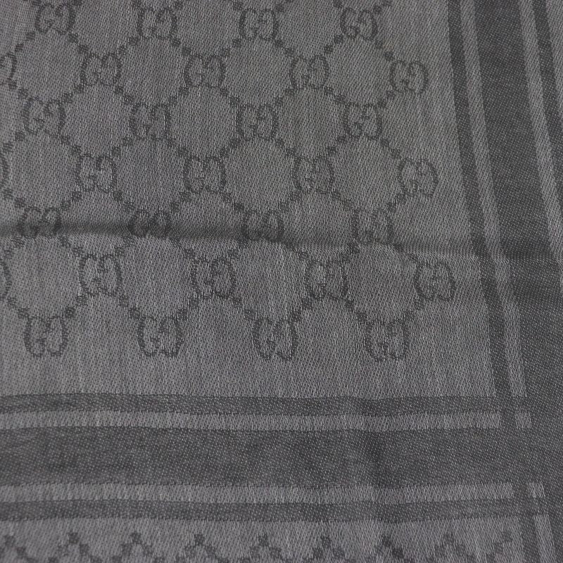 Gucci Wool Silk GG Logo Diamante Checked Fringe Stole Scarf Shawl Gray — view 5