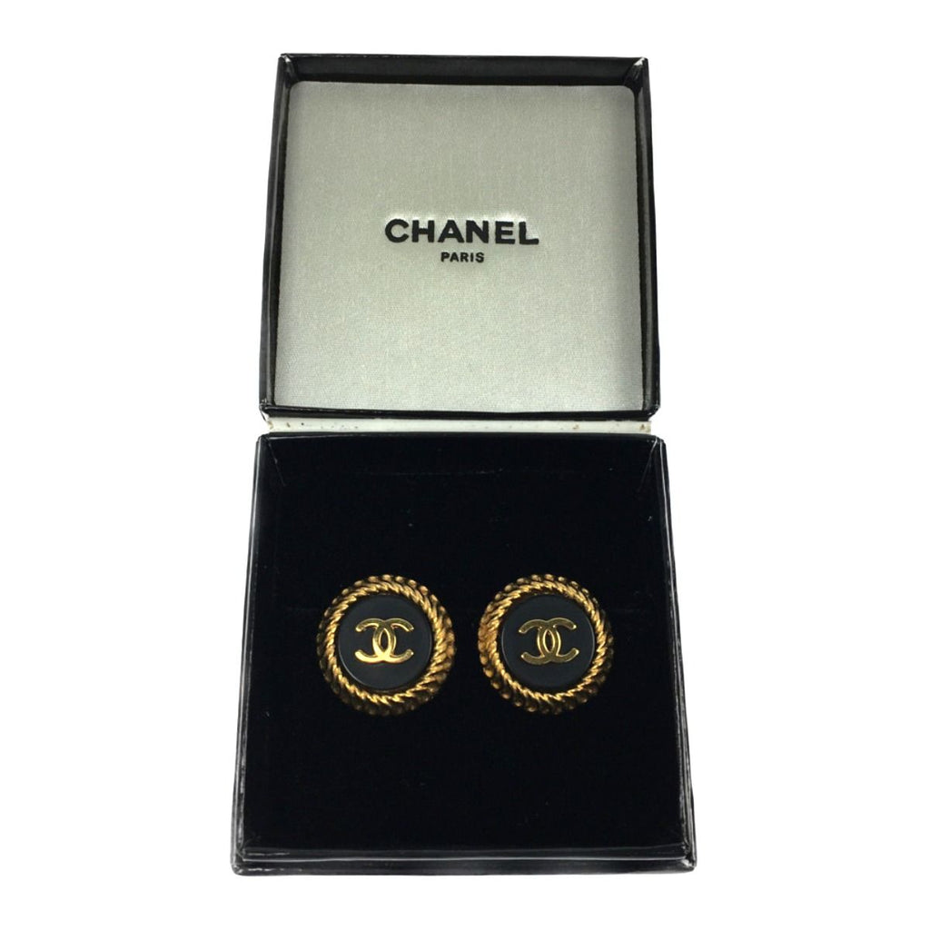Chanel Vintage Coco Mark Earrings Black — view 6