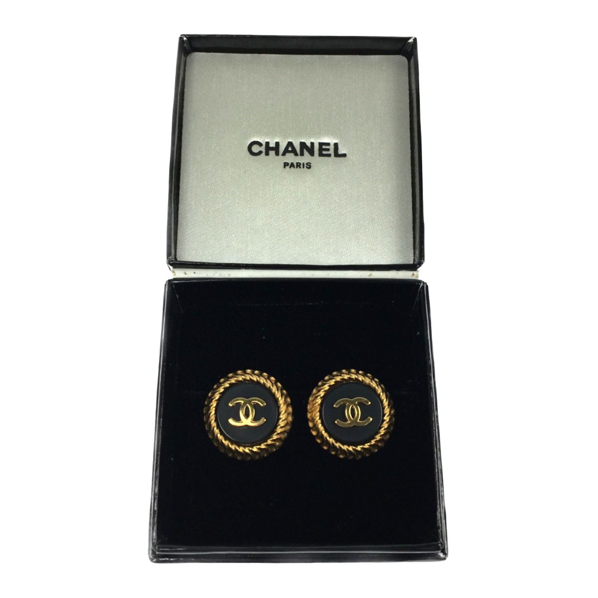 Chanel Vintage Coco Mark Earrings Black — view 6
