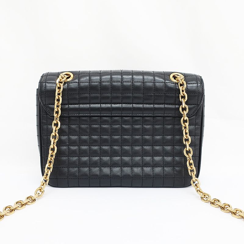 Celine Chain Shoulder Bag Quilted Black Gold Hardware Leather — view 3