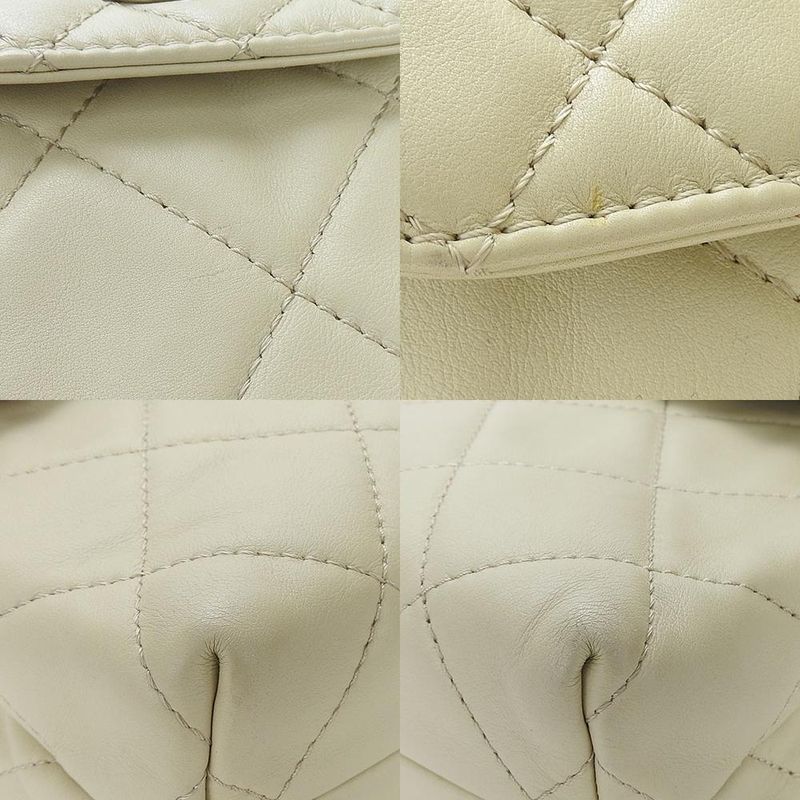 Chanel Shoulder Bag Quilted Large Calf Beige Ivory Silver Hardware Chain 15 th — view 4