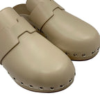 Hermes Karya Sandals Shoes Leather Wood Beige Studded Mules Sabot — view 9
