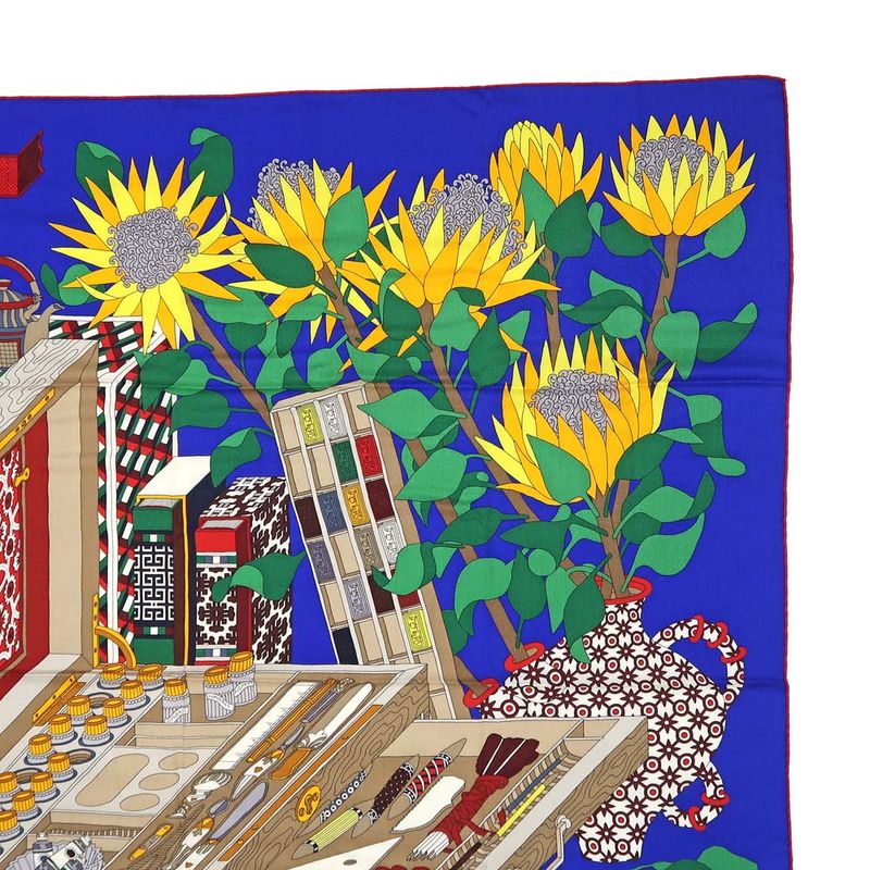 Hermes Carre 140 LES Tresors D UN Artiste Scarf Cashmere Silk Blue — view 3