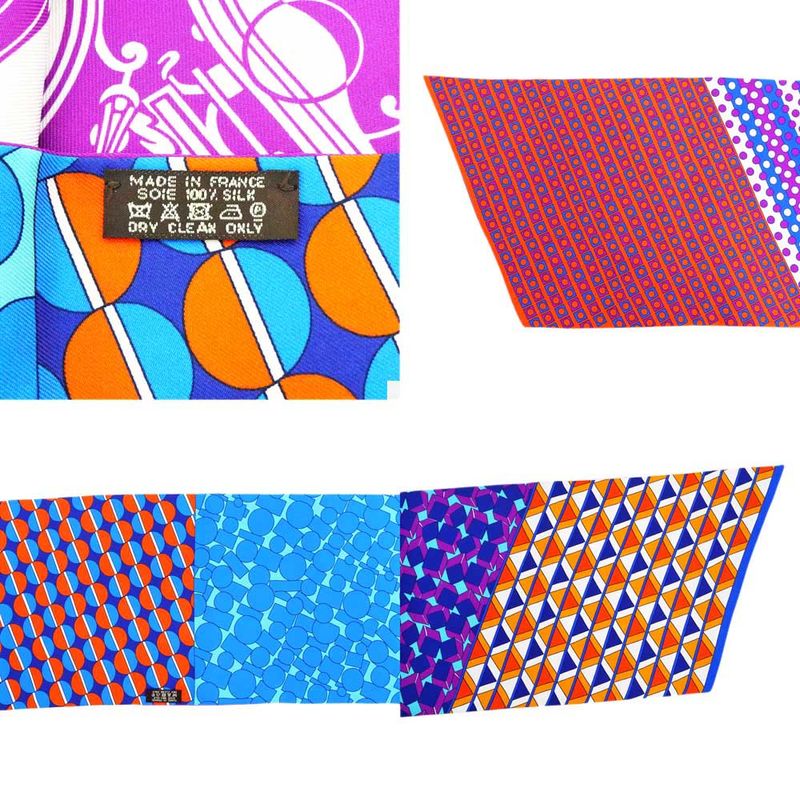 Hermes Maxi Twilly Exlibris Purple Blue Orange Silk Scarf — view 8