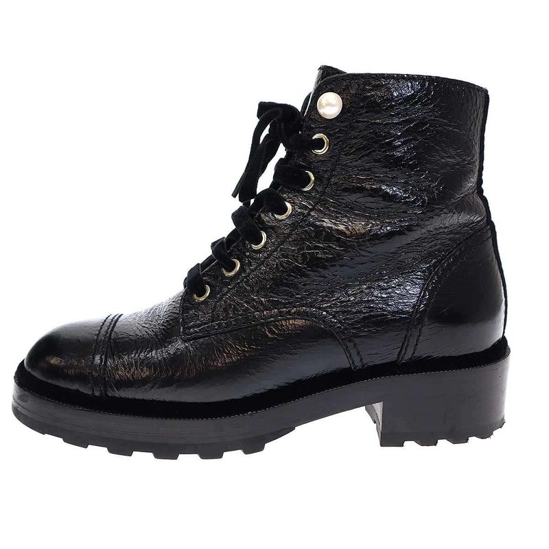 Chanel 21 a Cocomer Cles Lace-Up Boots with Pearls Black 38 — view 3
