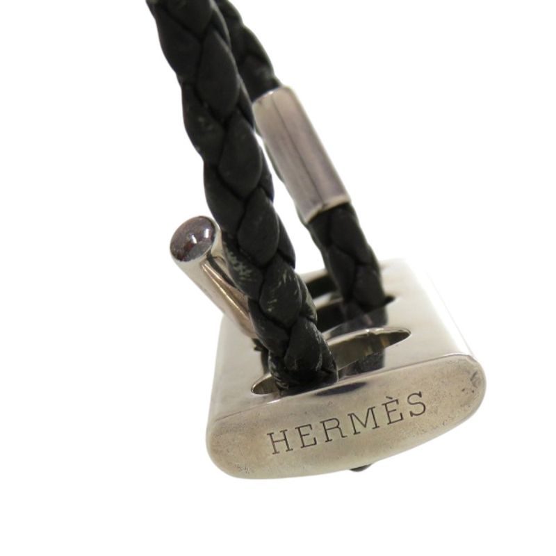 Hermes Leather Silver 925 Black Hardware Bracelet 1124 — view 7