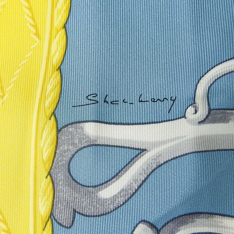 Hermes Scarf Carre 90 Silk Multicolor Ice Blue Yellow LIFT Profile — view 4