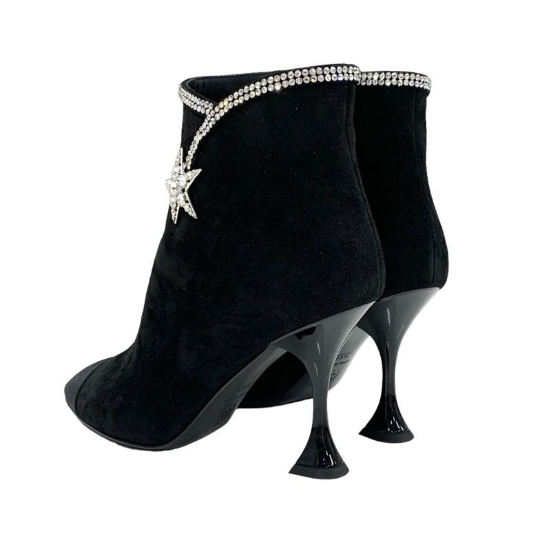 Chanel Boots Short Shoes Suede Fabric Black Rhinestone Star — view 4