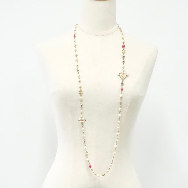 Chanel Choker Gold Silver Pink Coco Mark Long Necklace — view 9