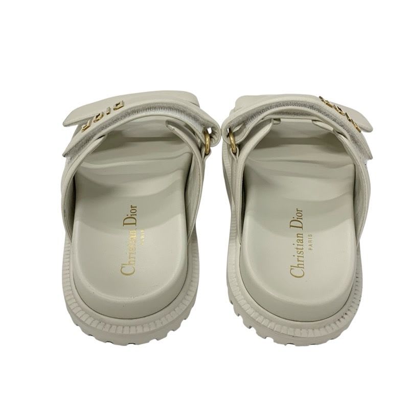 Christian Dioract Sandals Shoes Leather Ivory Gold Logo Velcro Strap — view 5