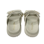Christian Dioract Sandals Shoes Leather Ivory Gold Logo Velcro Strap — view 5