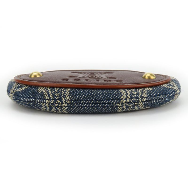 Celine Coin Case Macadam Denim Leather Blue Brown Gold Hardware Key Ring Small — view 4