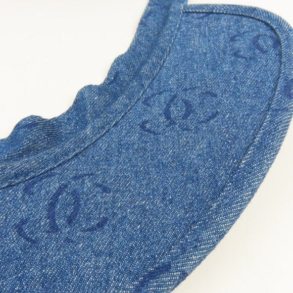 Chanel CC Denim Hat Sun Visor Ribbon Tie Wide Brim Bucket Cap Vintage — view 9