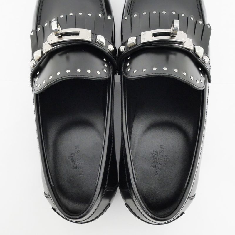 Hermes D'estaing Moccasins Loafers Z Size 38 1 2 Black Studs — view 5