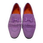 Hermes Royale Loafer Leather Shoes Suede Purple Moccasin Flat Hhardware — view 2