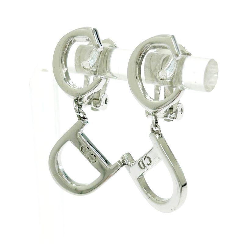 Christian Dior CD Logo Swing Earrings Silver — view 3