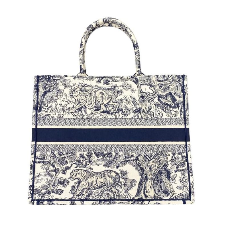 Christian Dior Tote Book Large M1286 Ztdt Toile de Jouy White Navy — view 2