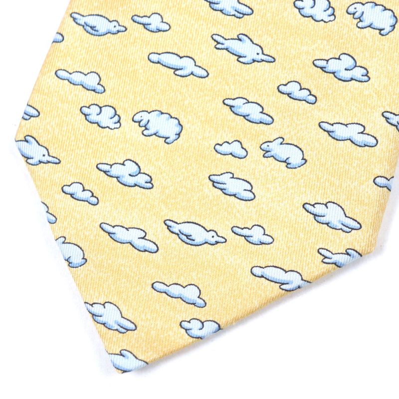 Hermes 100% Silk Clouds Animal All Over Pattern Necktie Orange Blue — view 3