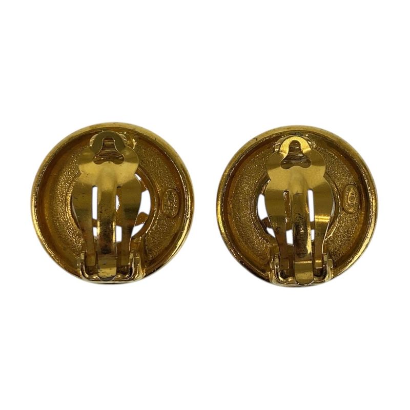 Chanel Vintage Coco Mark Gold Metal Earrings 97 Engraved — view 3