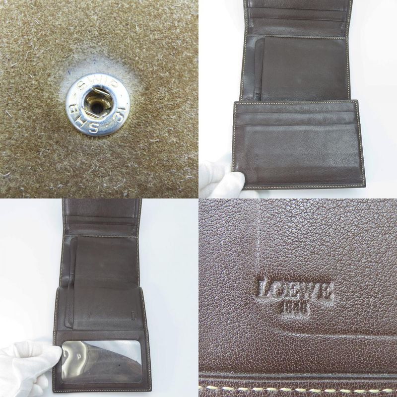 Loewe Trifold Wallet Suede Leather Khaki Brown Gold Hardware Anagram Clasp — view 7
