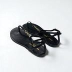 Saint Laurent Cassandra Sandals Shoes Leather Black Gold YSL Hardware Strap — view 4