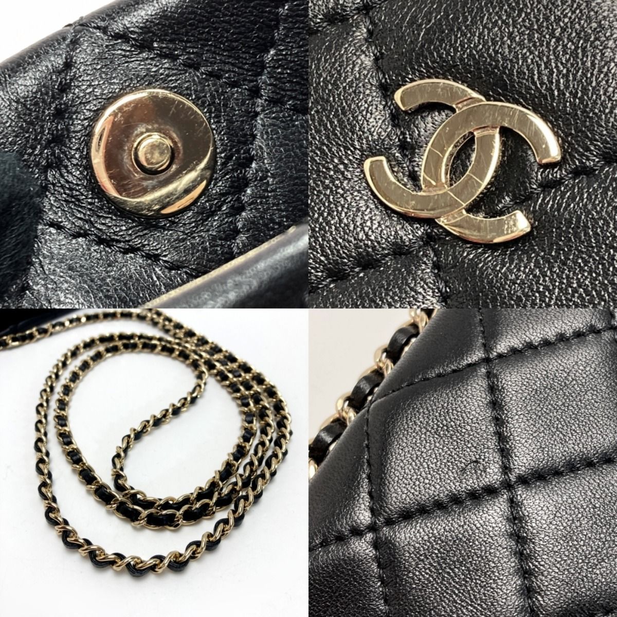 Chanel Coco Mark Quilted Chain Shoulder Bag Black Lambskin Phone Case — view 5