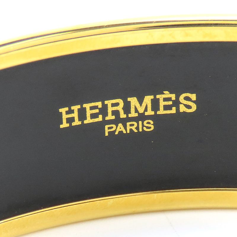 Hermes Bangle Emile GM Metal Cloisonne Orange Carved Gold Hardware Bracelet — view 7