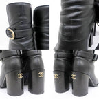 Chanel Ankle Boots 34 1 2 C Black Leather Patent CC Mark Shoes — view 6