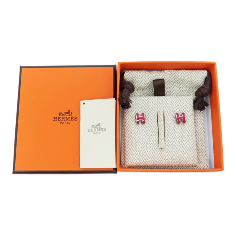 Hermes Earrings Pop Ash Mini H Pair Framboise Silver Color Jewelry — view 9