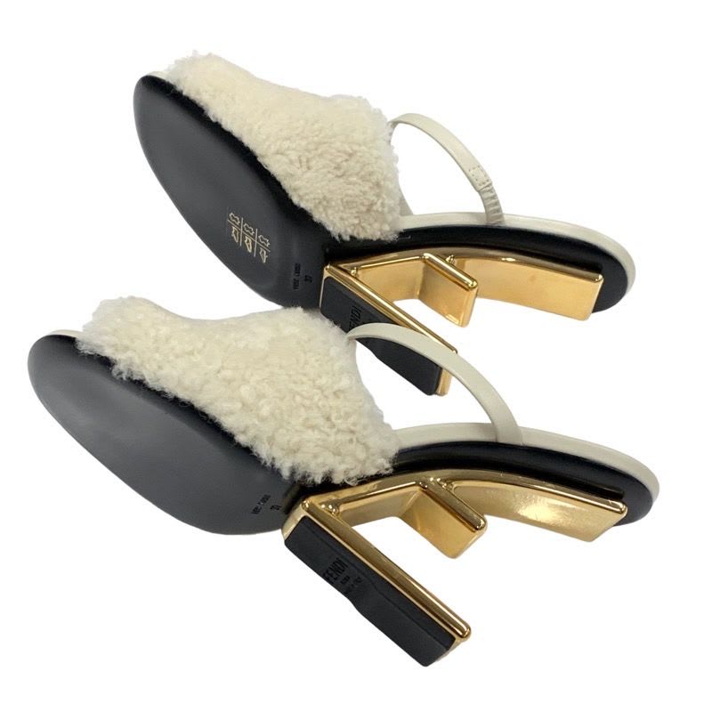 Fendi First Sandals Mule Party Shoes Metal Heel Sheepskin Beige — view 6