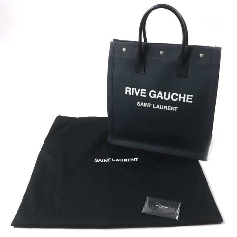 Saint Laurent Paris Rive Gauche N S Canvas Leather Tote Bag Dark Gray — view 2