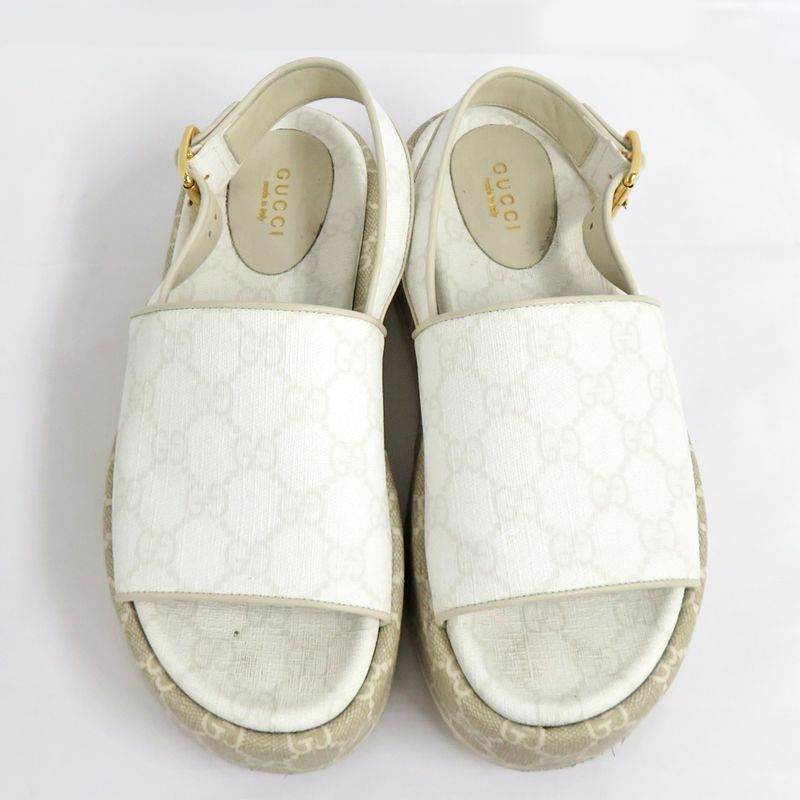 Gucci GG Platform Sandals Back Strap White Beige 36.5 Thick — view 2