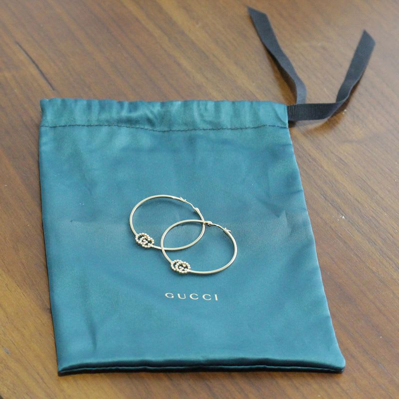 Gucci Diamond Hoop GG Earrings AU 750 18KY Box E1779 — view 9