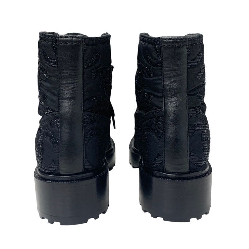 Chanel Boots Short Shoes Fabric Black Coco Mark Lace Up Pearl — view 5
