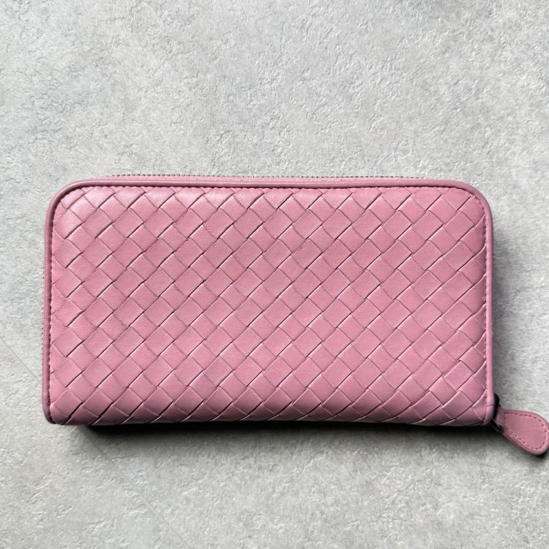 Bottega Veneta Round Zipper Long Wallet Intrecciato Pink Calf — view 5