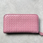 Bottega Veneta Round Zipper Long Wallet Intrecciato Pink Calf — view 5