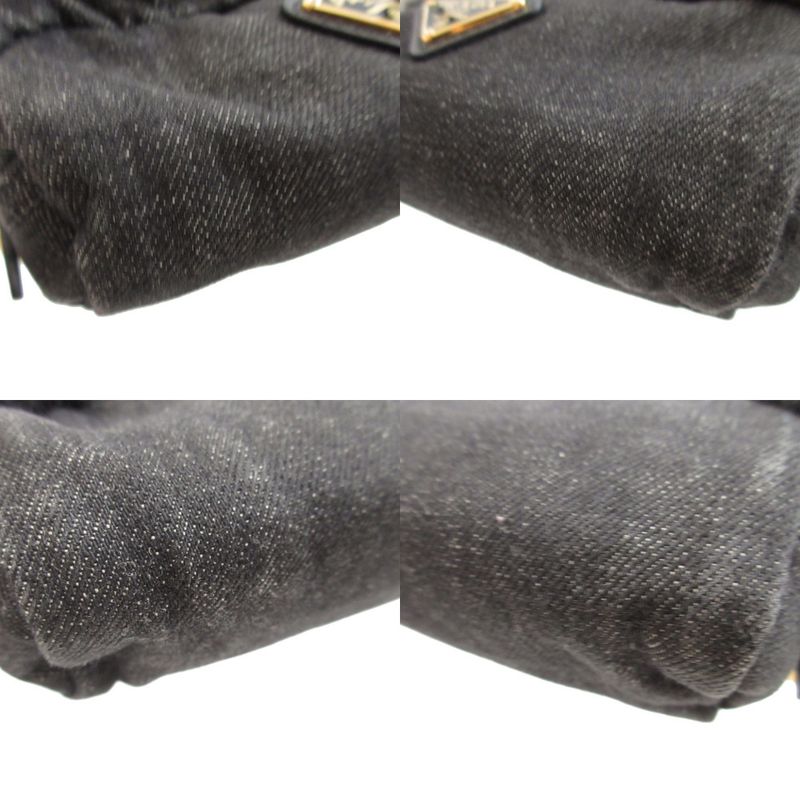 Prada Triangle Plate Denim Black Pouch 0484 — view 6