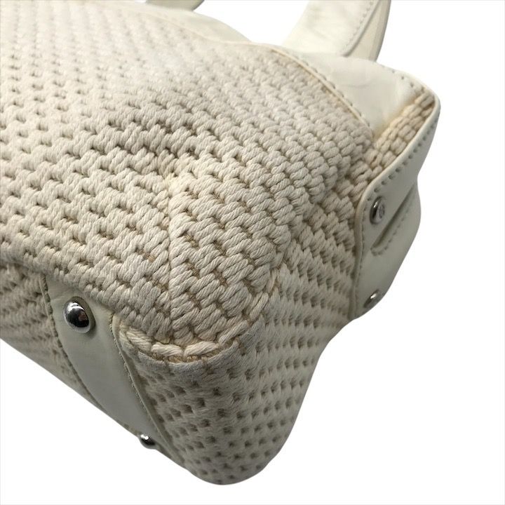 Chanel Lambskin Leather Knit Hand Ivory Shoulder Bag — view 4