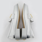 Chanel CC Logo Leather Loafers Silver Gold Hardware 37 1 2 — view 6