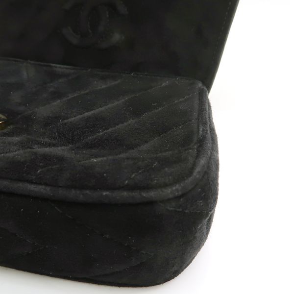 Chanel Chain Shoulder Gripoix 1993 Suede Black Chevron — view 8