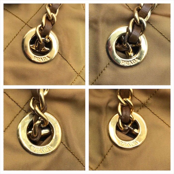 Prada Triangle Logo Nylon Tessuto Chain Tote Camel — view 9