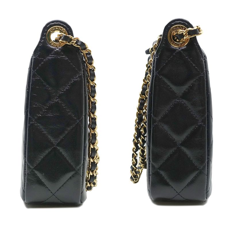 Chanel Chain Clutch 2-Way Bag Hand Shoulder Leather Black — view 5
